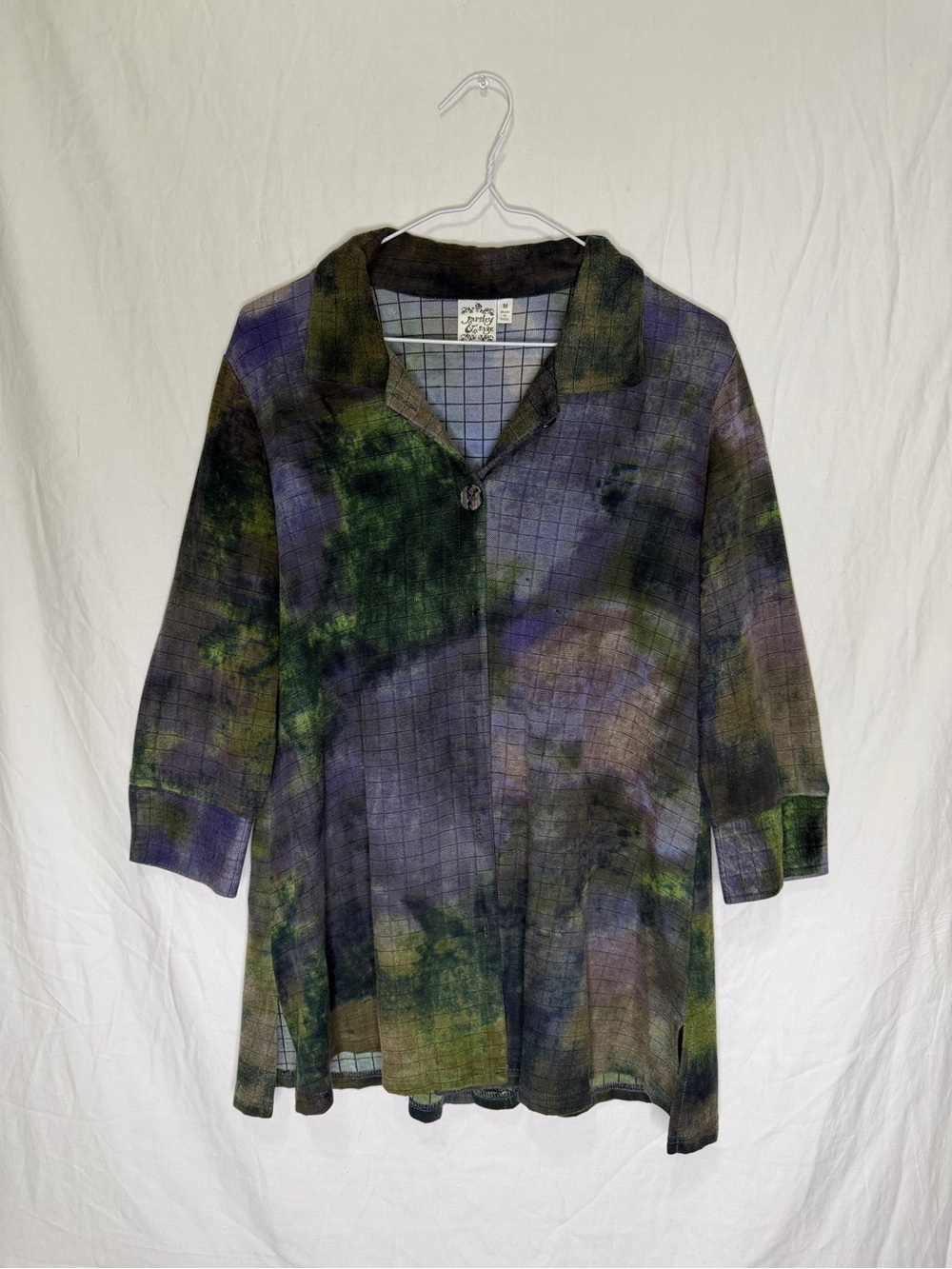 Parsley & Sage Watercolor Button Down Top Grunge Earthy Tunic Size Medium